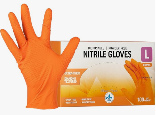 8 MIL Nitrile Gloves (Orange) Diamond Textured - Heavy Duty - Size-L