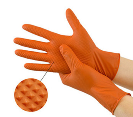 8 MIL Nitrile Gloves (Orange) Diamond Textured - Heavy Duty - Size-L